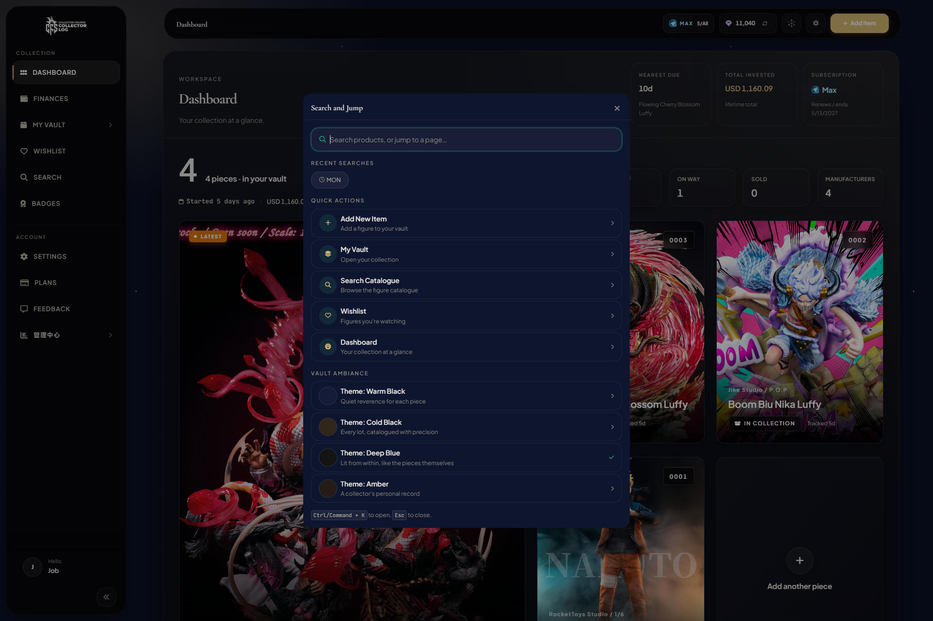 Command Palette open with grouped results