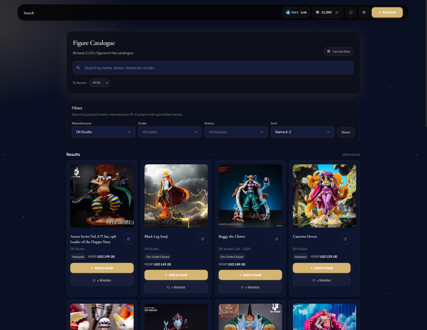 Search page with filters applied and result cards