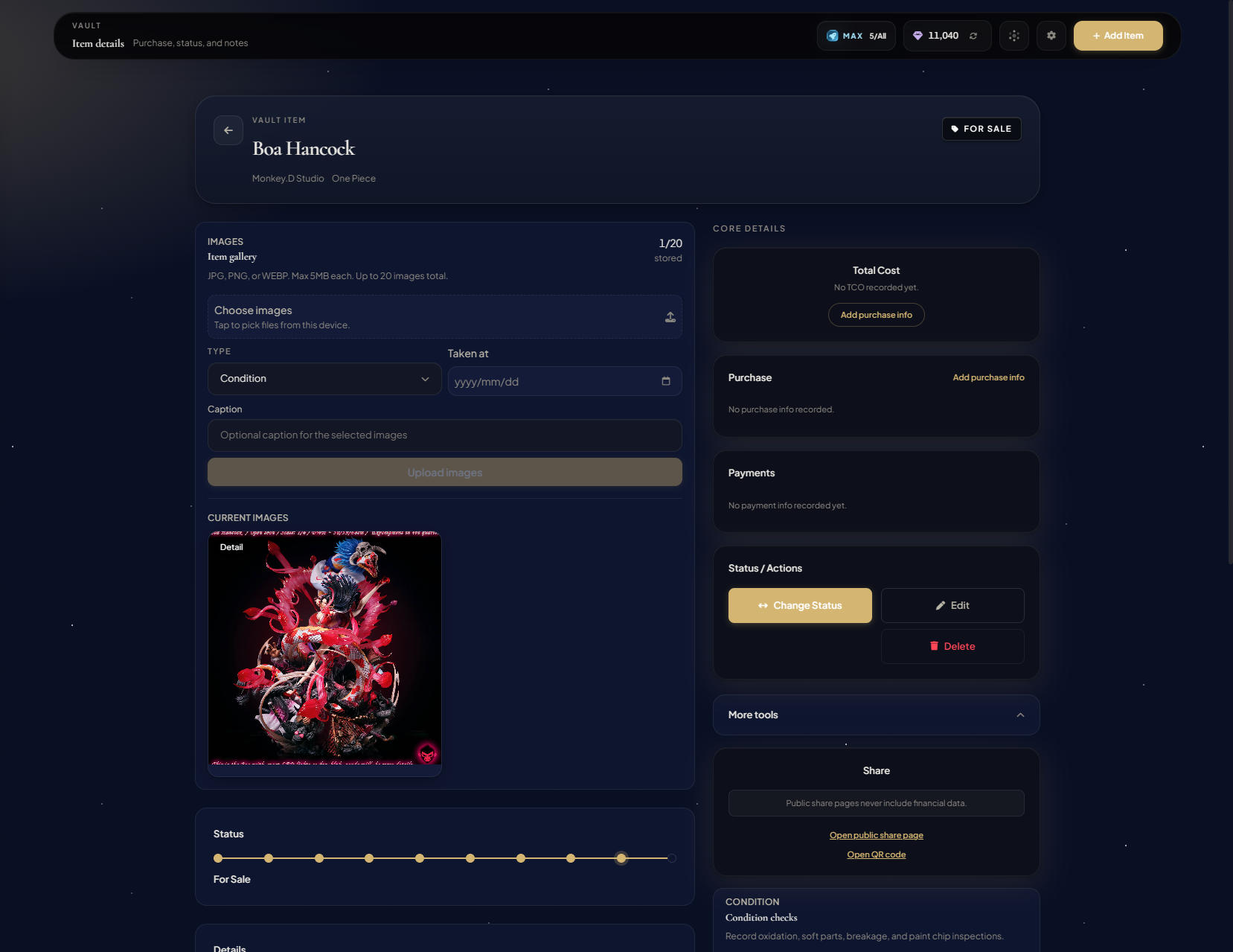 Image panel with several photos in reorder mode