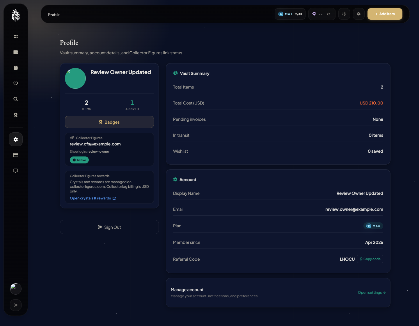 Me page with the profile overview sections visible